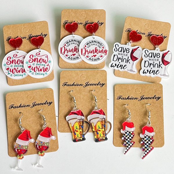 Wholesale Christmas Acrylic Red Wine Beer Party Santa Hat Lightning Boots Earrings Online