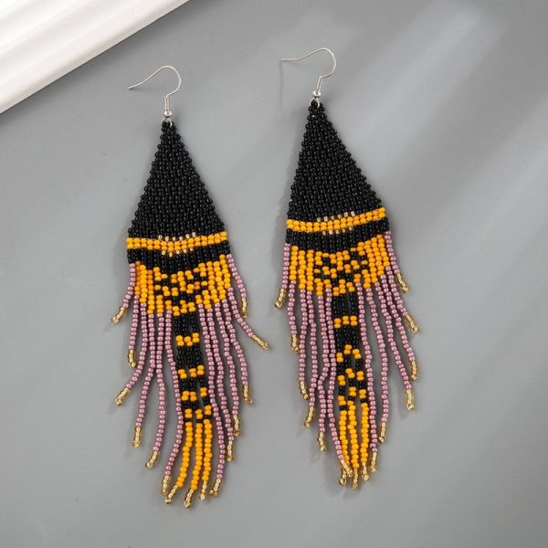 Wholesale Halloween Hand-woven Skull Pumpkin Tassel Rice Bead Earrings Online