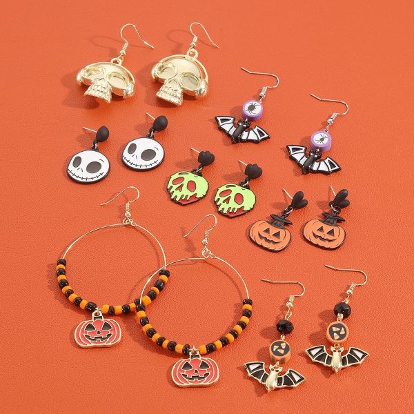 Wholesale Halloween Pumpkin Bat Skull Earrings Set on Sale