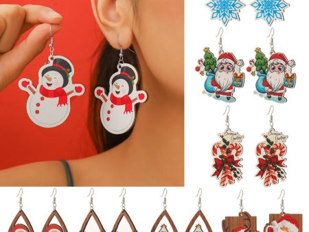 Wholesale Christmas Wood Snowflake Exaggerated Christmas Tree Earrings on Sale