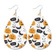 Wholesale Halloween Spider Fun Pumpkin Bat Print Water Drop Leather Earrings Online