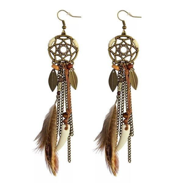 Wholesale Fashion Feather Large Exaggerated Long Retro Earrings Online Hot Sale