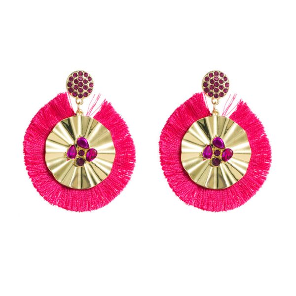 Wholesale Fashion Tassel Inlaid Colorful Rhinestone Hoop Earrings Cheap