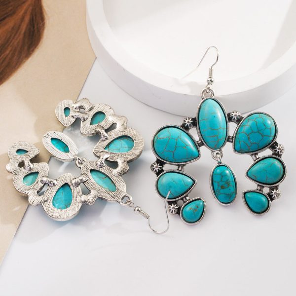 Wholesale Retro Geometric Creative Alloy Inlaid Turquoise Color Diamond Bohemian Earrings Supply