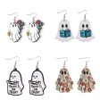 Wholesale Halloween Gothic Style Cute Ghost Flower Book Pocket Ghost Pendant Wooden Double-sided Earrings For Cheap