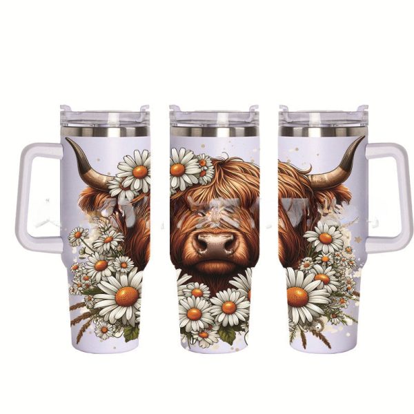 Wholesale Tumbler 40OZ Bull Head 3D Sunflower Car Cup Stainless Steel Straw Tumbler Ice Cup For Sale