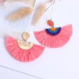 Wholesale Handwoven Color Block Rice Beads Exaggerated Raffia Earrings For Sale