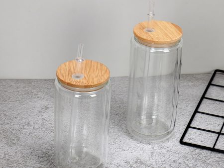 Wholesale 12oz 16oz 20oz Thermal Transfer Frosted Coating Cup Bamboo Lid Glass Cup Online Hot Sale