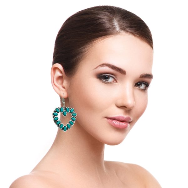 Wholesale Hollow Heart Cross Exaggerated Turquoise Earrings Fashion