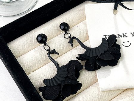 Wholesale Retro Exaggerated Black Swan Earrings Cheap