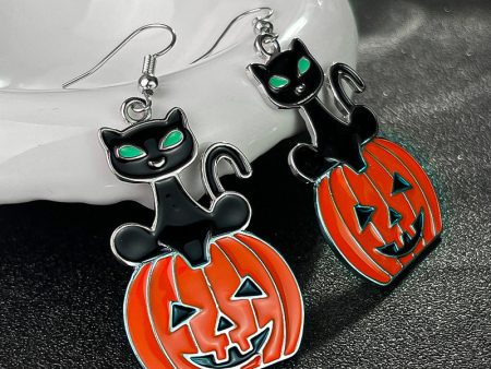 Wholesale Halloween Personalized Creative Black Cat Pumpkin Earrings on Sale