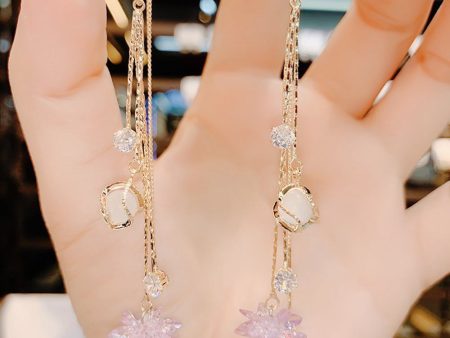 Wholesale S925 Silver Needle Ice Flower Crystal Cat s Eye Stone Tassel Earrings Online