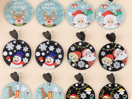 Wholesale Christmas Series Geometric Round Santa Claus Elk Snowman Earrings Cheap