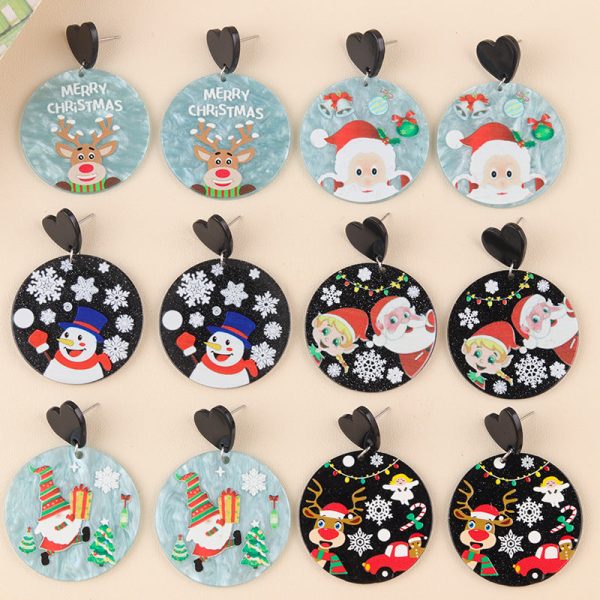 Wholesale Christmas Series Geometric Round Santa Claus Elk Snowman Earrings Cheap