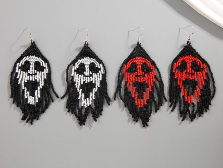 Wholesale Halloween Hand-woven Skull Pumpkin Tassel Rice Bead Earrings Online