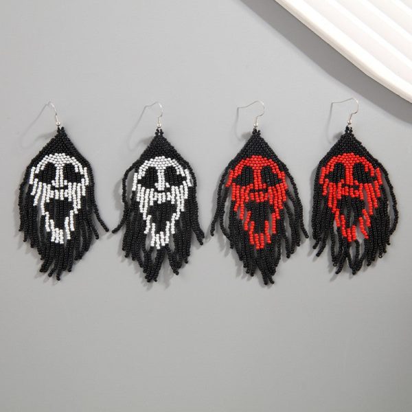 Wholesale Halloween Hand-woven Skull Pumpkin Tassel Rice Bead Earrings Online