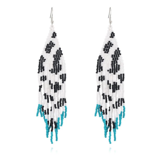 Wholesale Bohemian Handwoven Cow Pattern Long Tassel Rice Bead Earrings Cheap