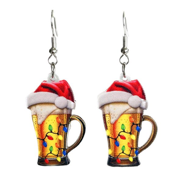 Wholesale Christmas Acrylic Red Wine Beer Party Santa Hat Lightning Boots Earrings Online