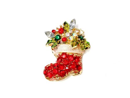 Wholesale Creative Diamond Christmas Boots Socks Brooch Online Sale