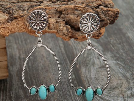 Wholesale Large Circle Teardrop Turquoise Hollow Daisy Exaggerated Earrings Fashion