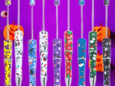 Wholesale Beadable Pens DIY Creative Christmas Halloween Printed Multi-color Ballpoint Pens For Sale