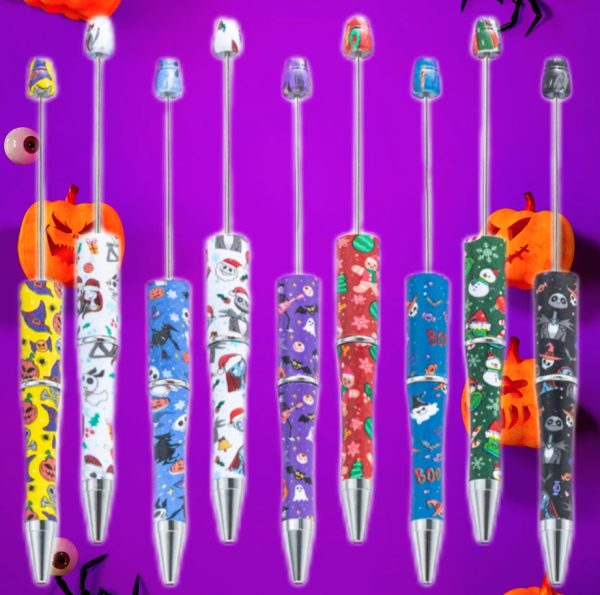 Wholesale Beadable Pens DIY Creative Christmas Halloween Printed Multi-color Ballpoint Pens For Sale