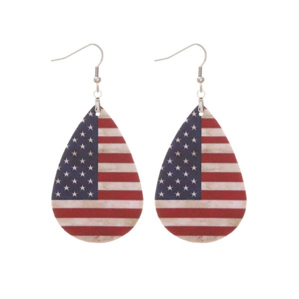 Wholesale Independent Day Stripe Star Water Drops American PU Leather Ear Ring For Discount