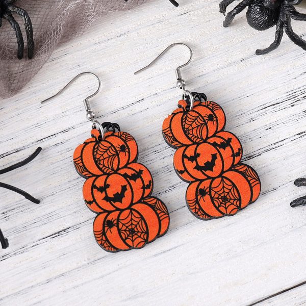 Wholesale Halloween Bat Ghost Face Pumpkin Wooden Earrings on Sale