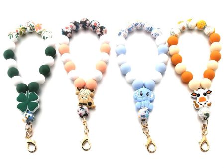 Wholesale Cartoon Animal Highland Cattle Elephant Silicone Beads Wrist Keychain For Sale