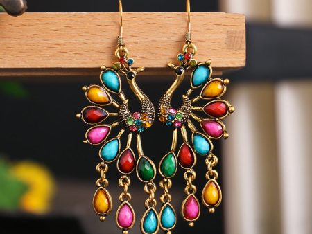 Wholesale Creative Retro Ethnic Style Fashion Bohemian Colored Resin Gemstone Peacock Earrings Supply