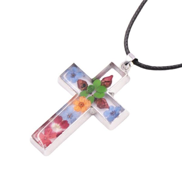 Wholesale 6pcs Natural Stone Rose Dried Flower Resin Cross Fashion Necklace Supply