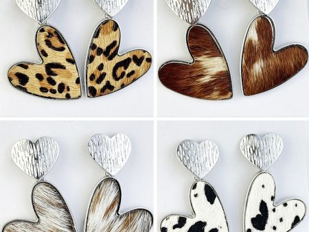 Wholesale 2Pairs pack Double Love Fashion Western Cow Leopard Leather Earrings on Sale