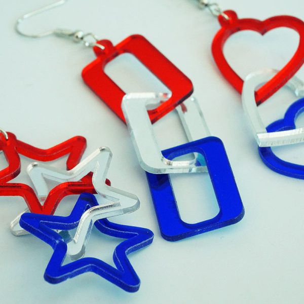 Wholesale 2Pairs pack Independence Day 3D Rotating Mirror Love Five-pointed Star Earrings Online now