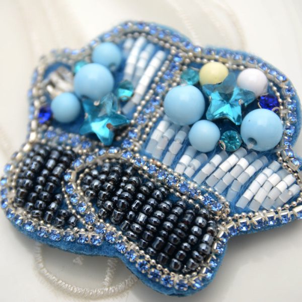 Wholesale Handmade Beaded Blue Series Embroidered Cloth Patch Hat Clothes Decoration Fashion