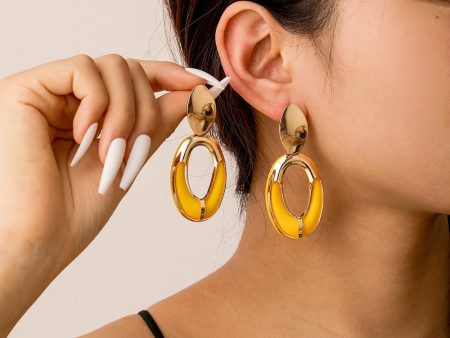 Wholesale Fashion Color Spray Paint Geometric Oval Hollow Double Layer Long Earrings Cheap