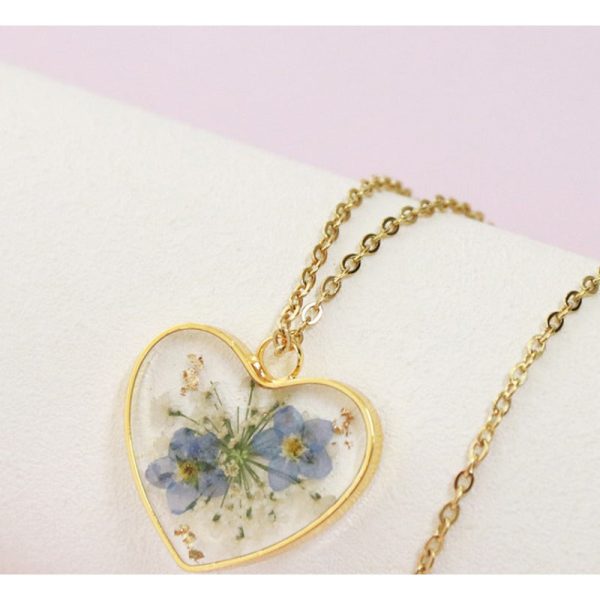 Wholesale 6pcs Love Forget-Me-Not Epoxy Real Flower Necklace Online Sale