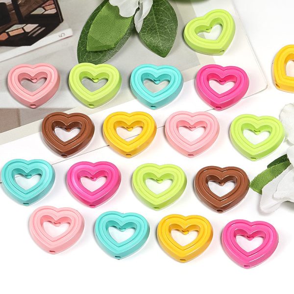 Wholesale 100pcs Acrylic Colorful Hollow Heart Jewelry Accessories Beads For Cheap