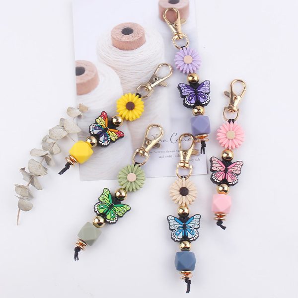 Wholesale Cartoon Colorful Butterfly Silicone Beaded Lanyard Keychain Online Hot Sale