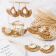 Wholesale Hand-woven Geometric Rattan Raffia Fan Earrings For Cheap