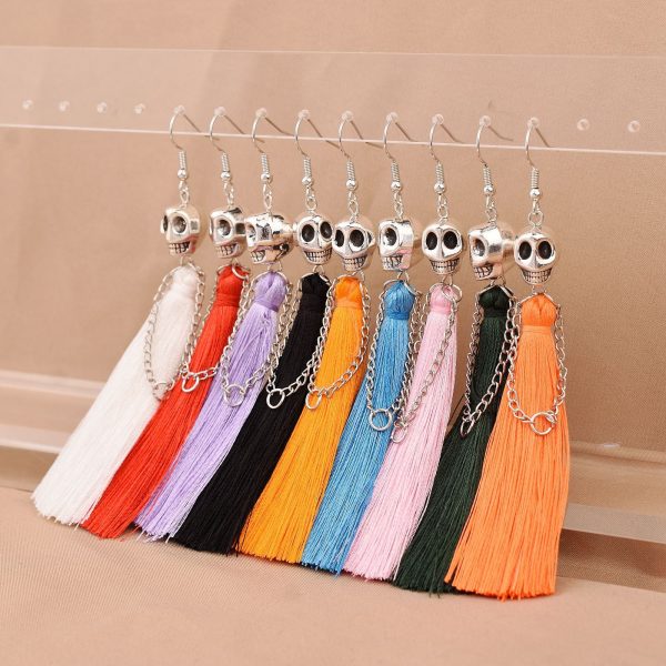 Wholesale Halloween Skull Tassel Multicolor Earrings Sale