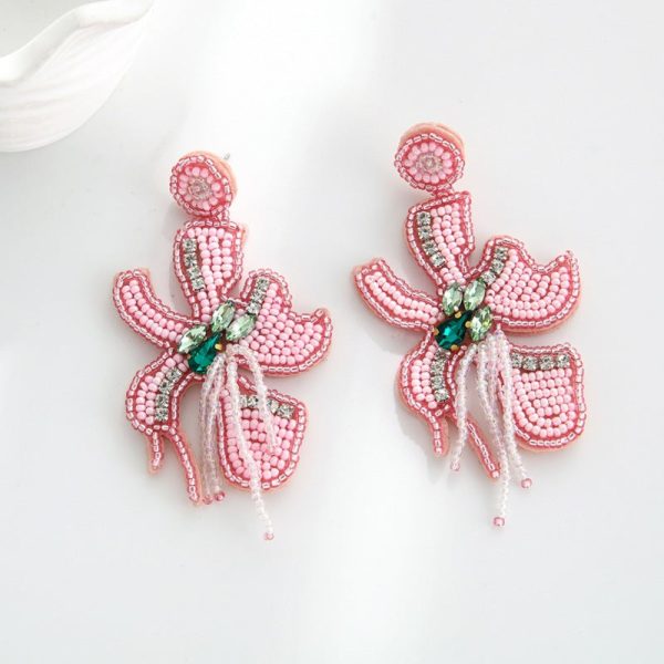 Wholesale Bohemian Handmade Fabric Rice Beads Wine Bottle Flower Earrings Sale