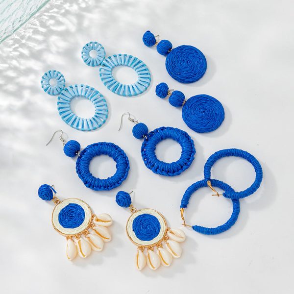 Wholesale Klein Blue Braided Raffia Earrings For Sale