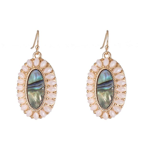 Wholesale Pearl Inlaid Fashion Abalone Oval Earrings For Sale