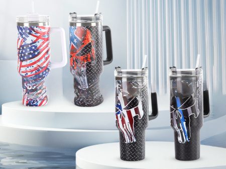 Wholesale 40oz Stars and Stripes Skull Series Handle Ice Bomber Cup on Sale