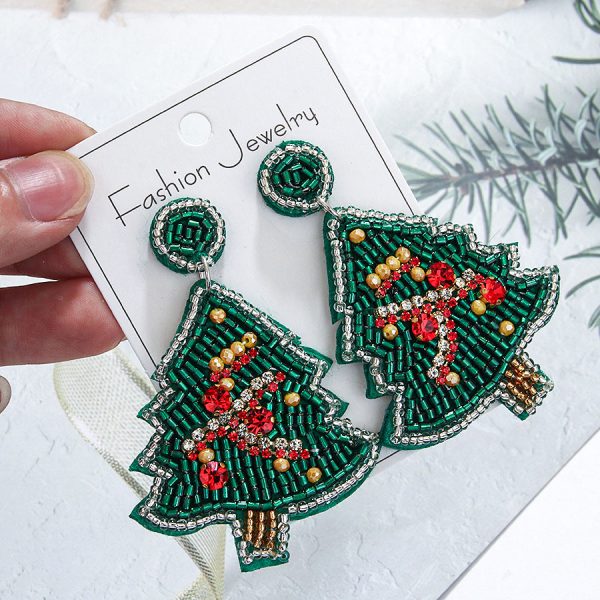 Wholesale Christmas Series Christmas Tree Rice Bead Earrings on Sale