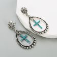 Wholesale Hollow Heart Cross Exaggerated Turquoise Earrings Fashion