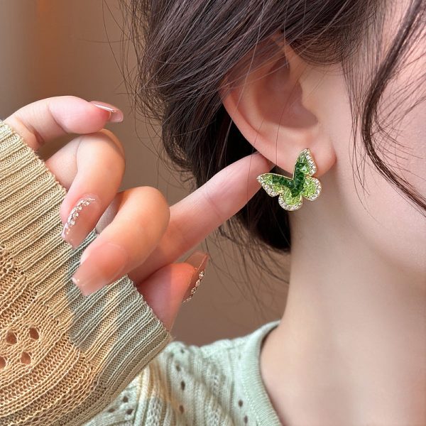 Wholesale Green Crystal Butterfly High-end Fashion Earrings For Sale