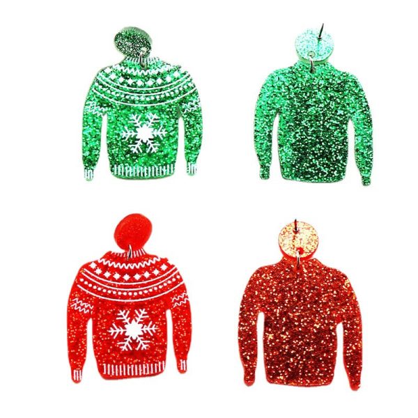 Wholesale Creative Christmas Women s Color Powder Acrylic Party Pendant Snowflake Sweater Earrings For Cheap