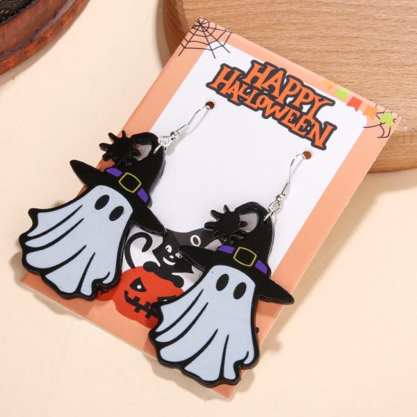 Wholesale Halloween Series Pumpkin Candy Little Devil Ghost Black Cat Dwarf Acrylic Earrings Online now