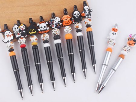 Wholesale Beaded Pens DIY Handmade Cartoon Halloween Silicone Teether Beads Colorful Plastic Ballpoint Pen Cheap